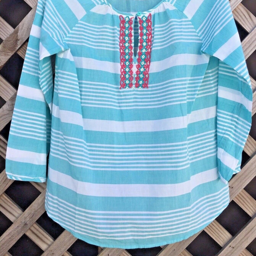 Beachy Stripe Sz Small Petite Breezy Beaded Top - Picture 2 of 5